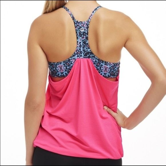 Fabletics Tank Womens XXS Norwalk Pink Blue Racerback 2 in 1 Athleisure Workout - Picture 7 of 7